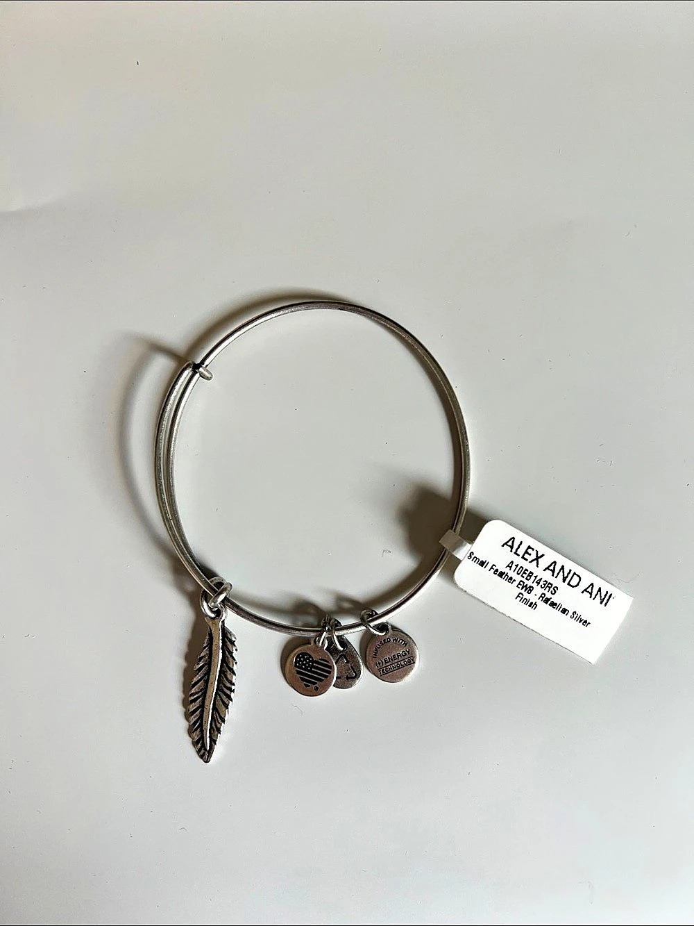 Alex and Ani Small Feather Expandable Wire Bangle Silver NWT